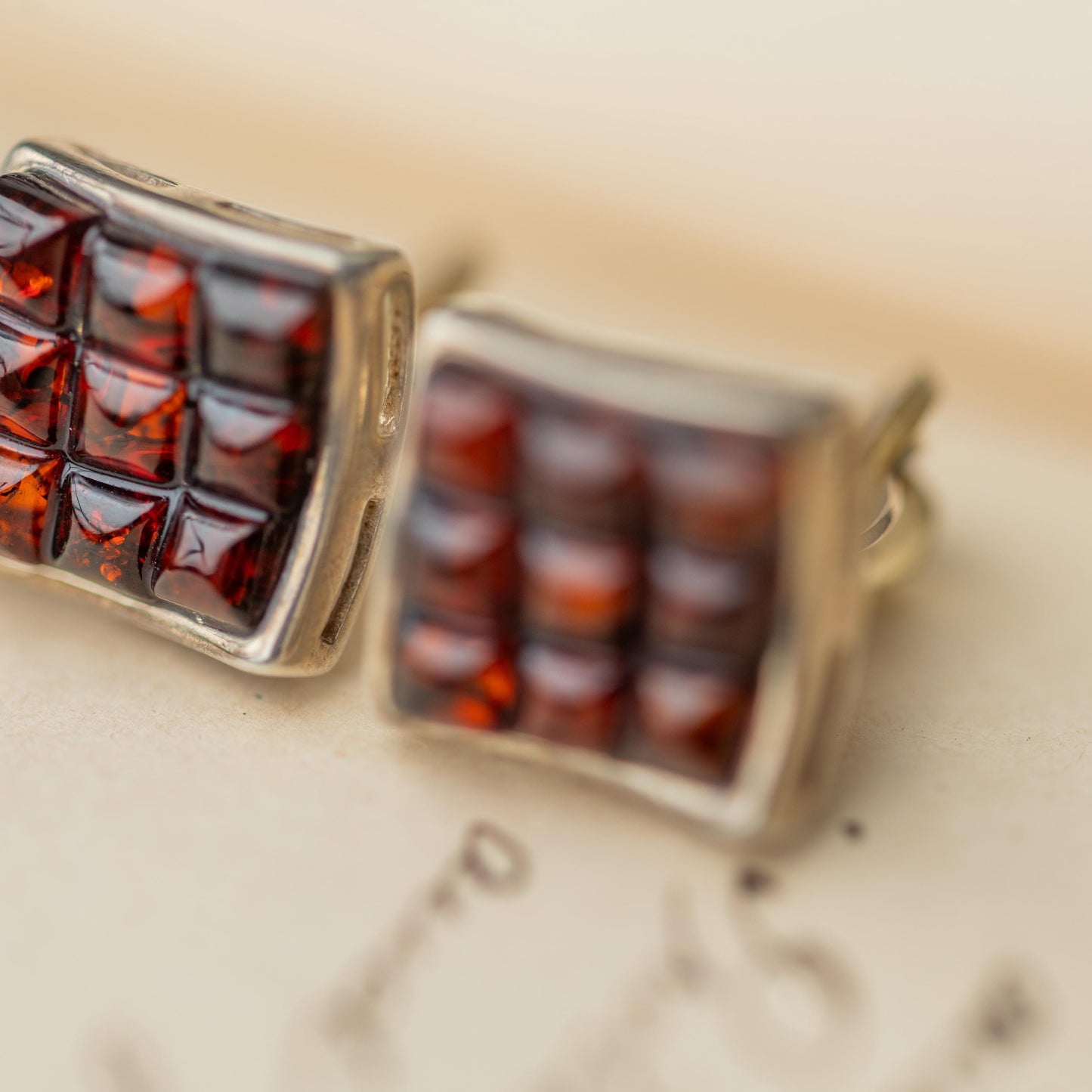 Vintage Earrings Sterling 925 Silver Amber Estate Jewelry