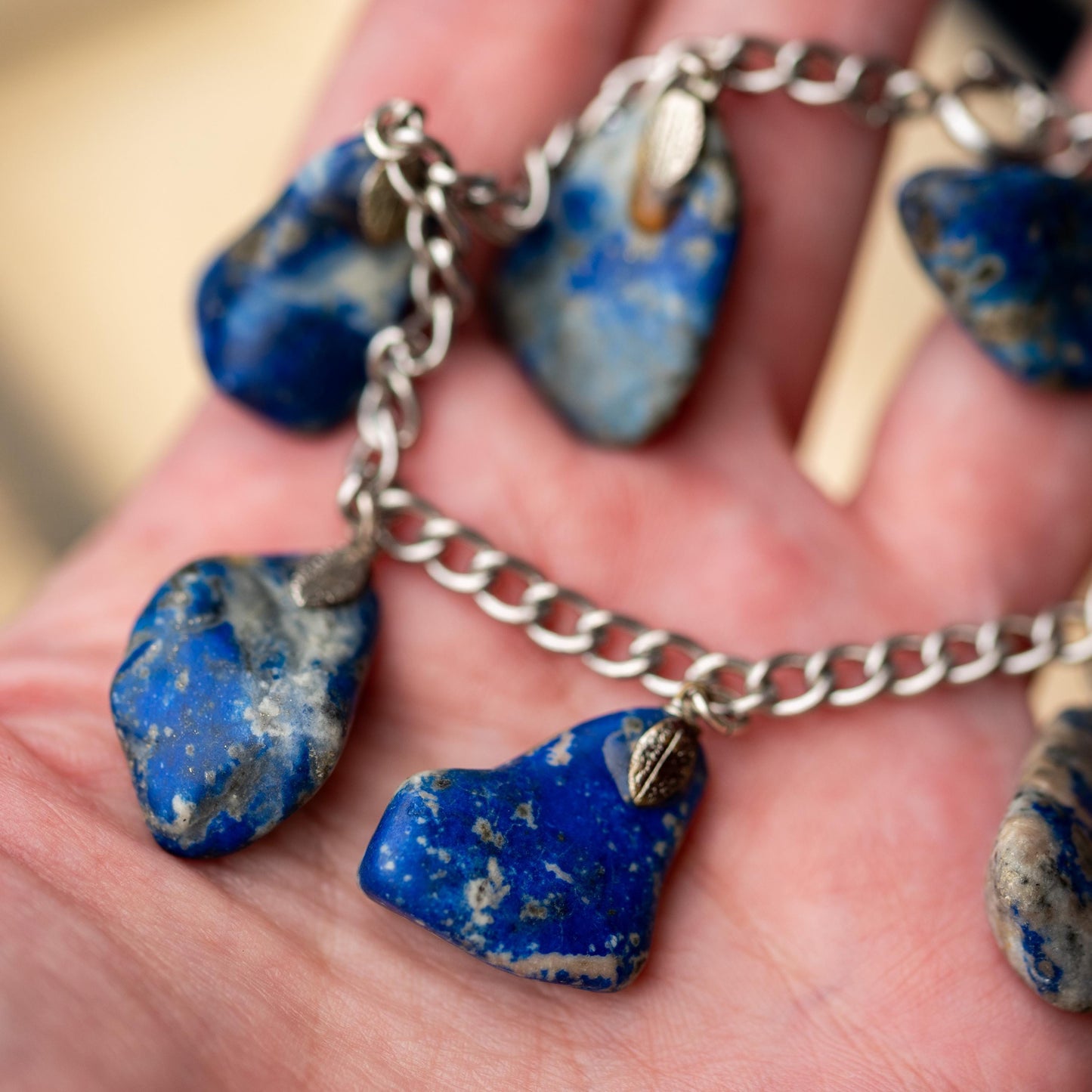 Sterling Charm Bracelet Silver 925 Lapis Lazuli Vintage Estate Jewelry
