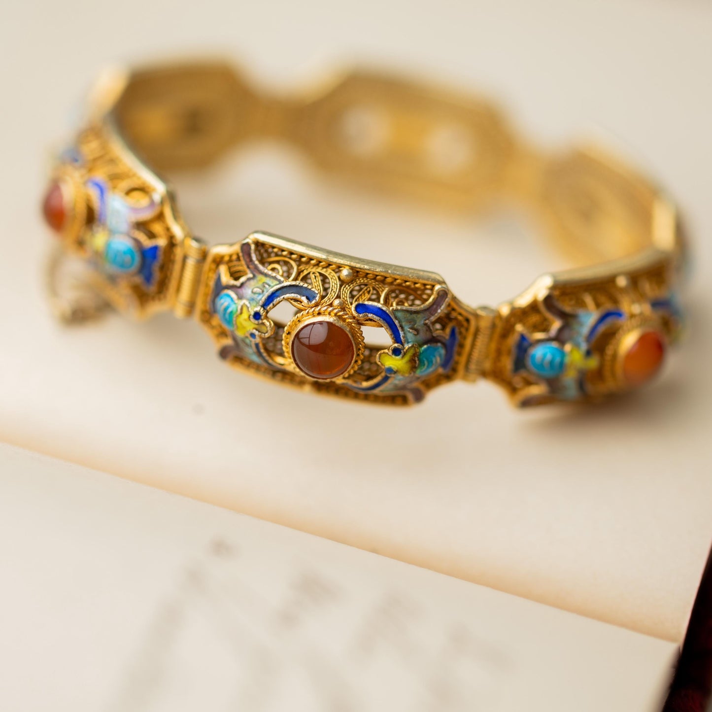 Antique Bracelet Chinese Export Gold Gilt Sterling Silver Vintage Estate Jewelry