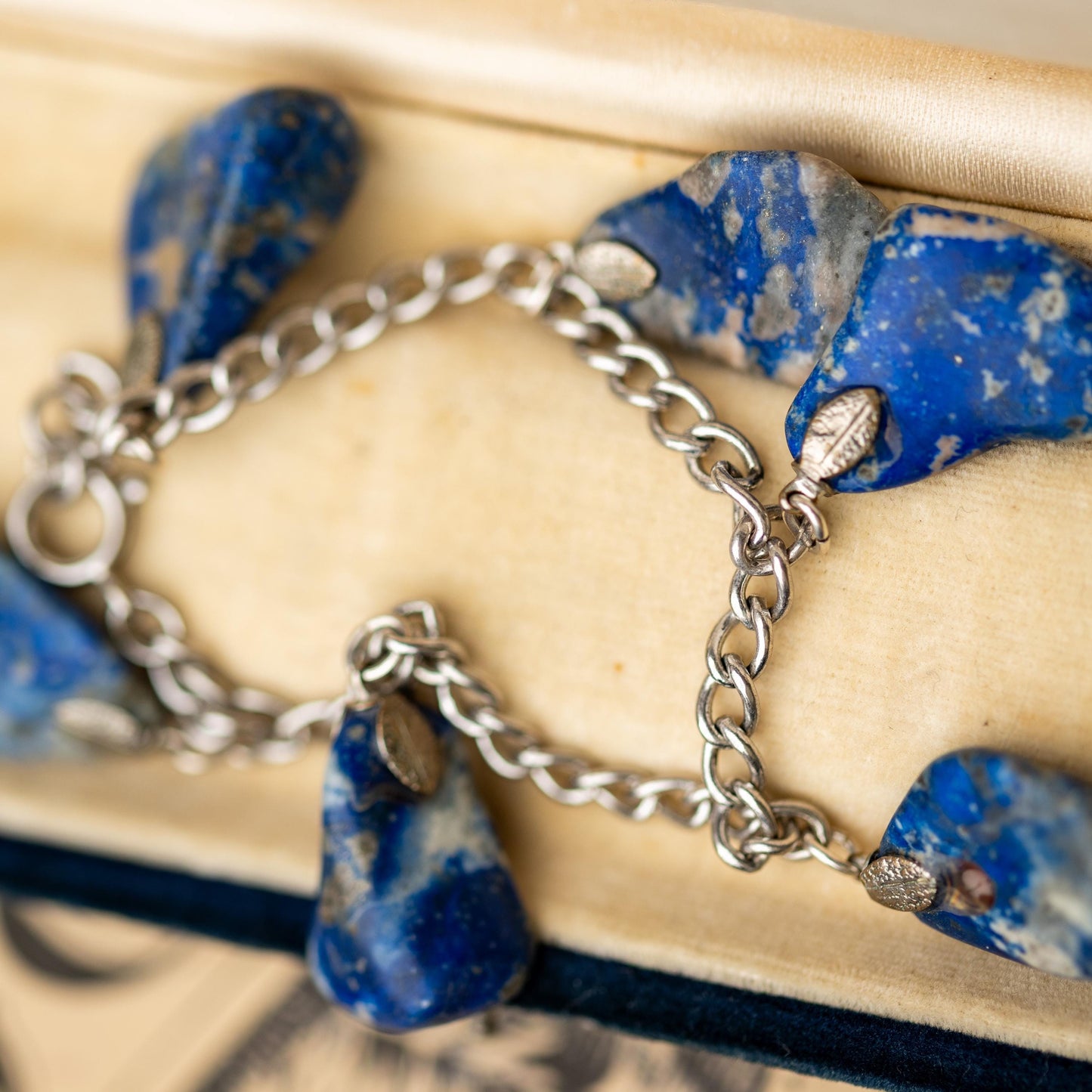 Sterling Charm Bracelet Silver 925 Lapis Lazuli Vintage Estate Jewelry