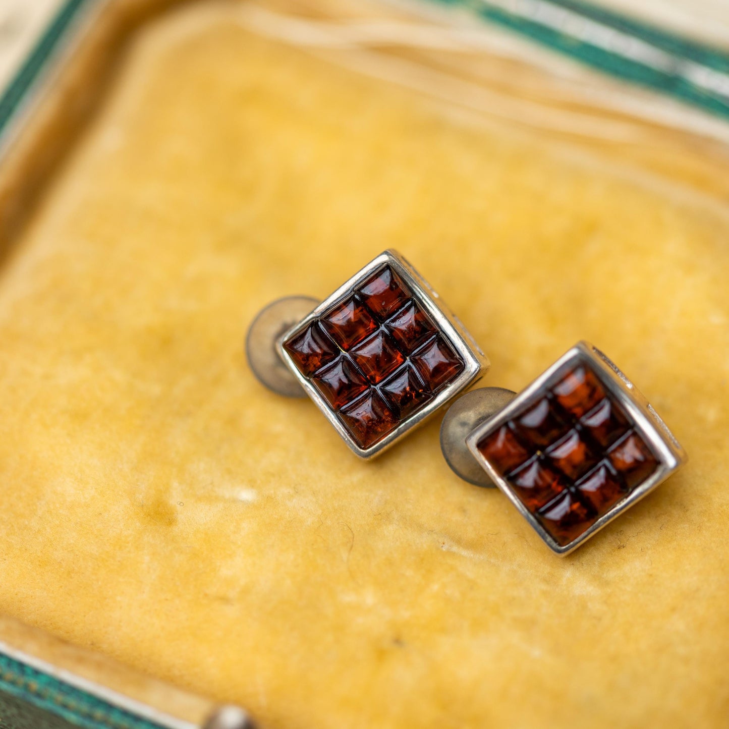 Vintage Earrings Sterling 925 Silver Amber Estate Jewelry