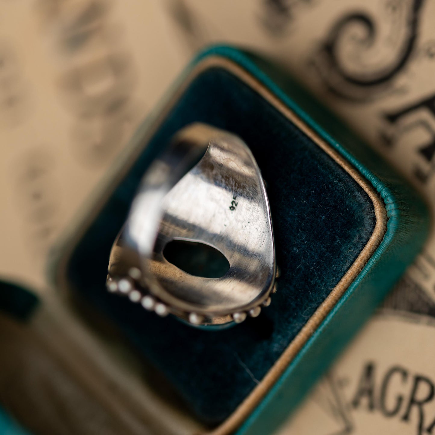 Sterling 925 Silver Amazonite Ring Vintage Estate Jewelry