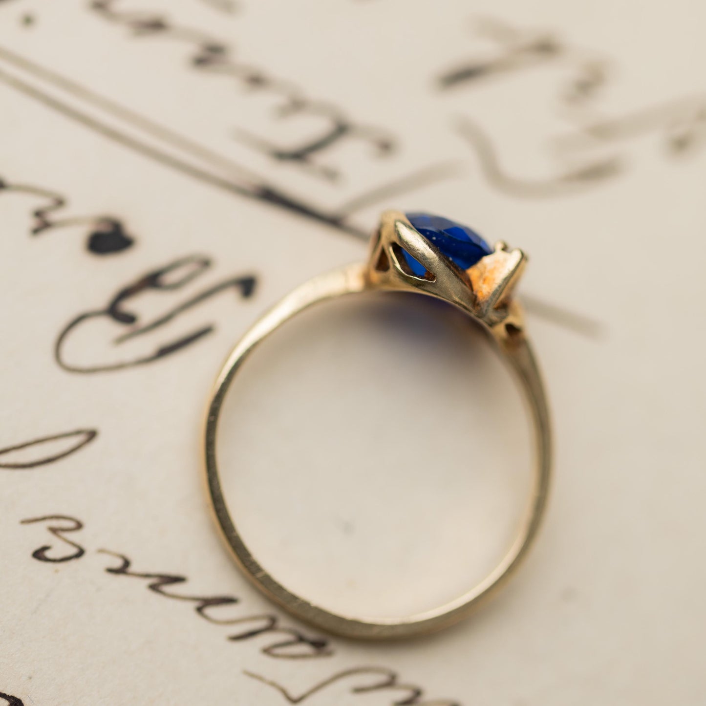 10K Gold Ring Blue Spinel Diamond Vintage Estate Jewelry