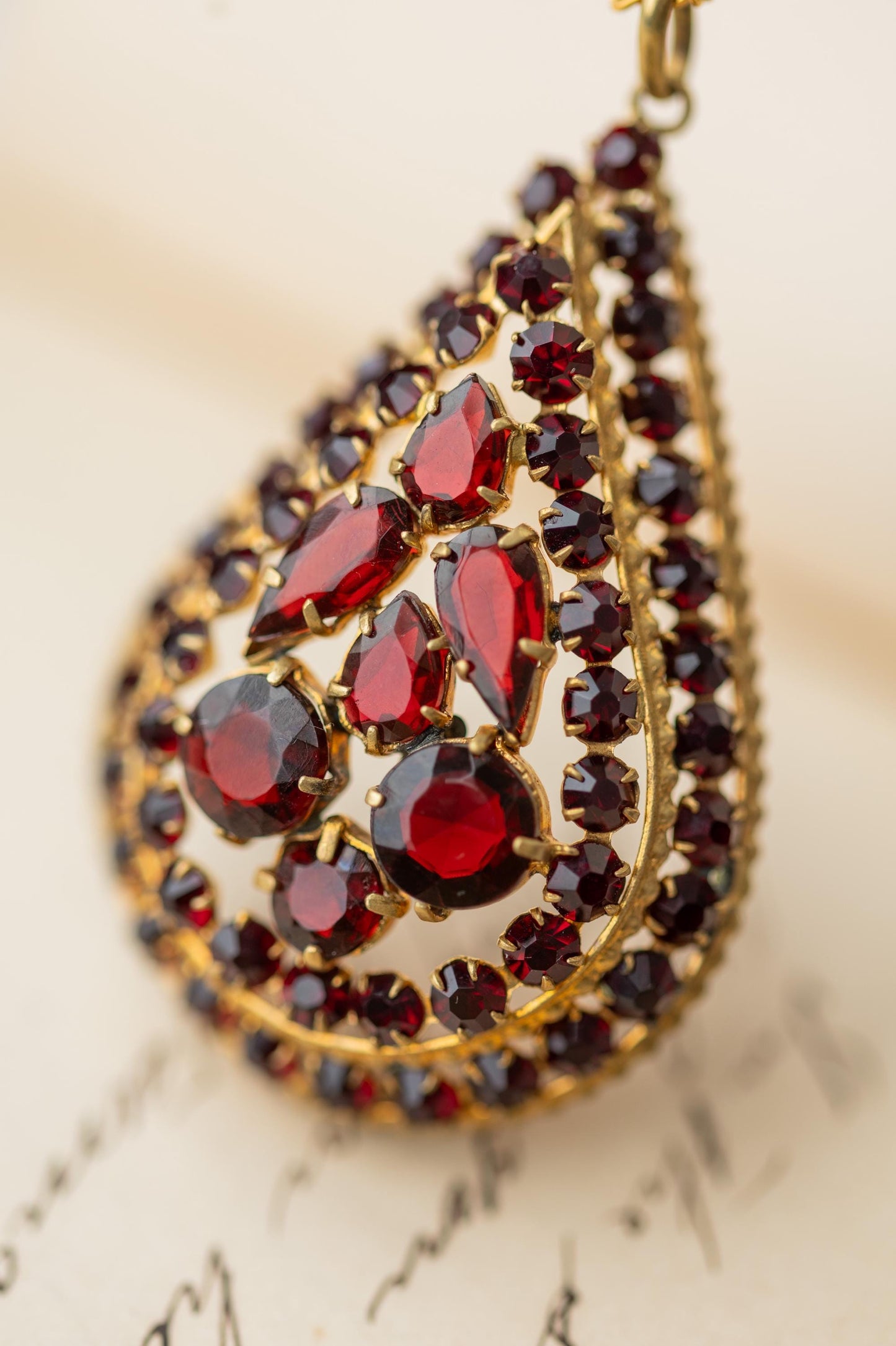 Czechoslovakia Red Glass Statement Necklace Signed Vintage Estate Jewelry