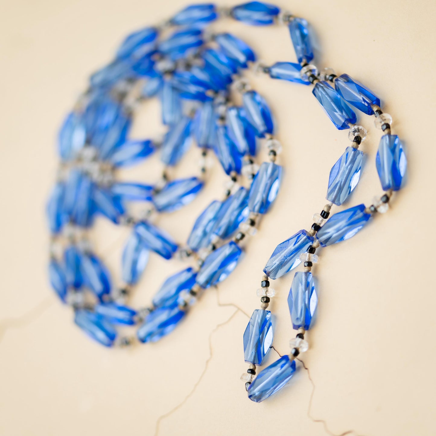 Art Deco Beaded Necklace Czech Glass Blue Vintage Estate Jewelry