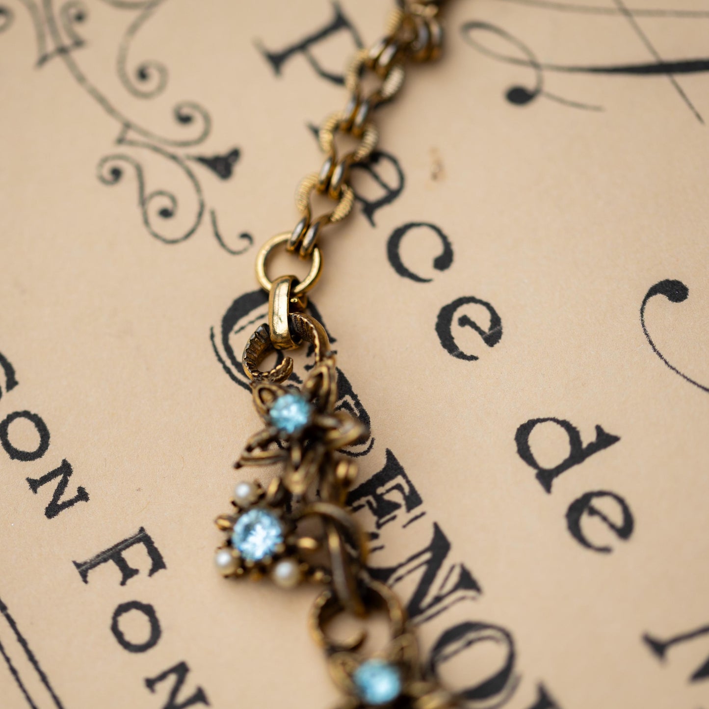 Vintage Jewelry Necklace Blue Rhinestone Faux Pearl Gold Tone Signed Star Estate Jewelry