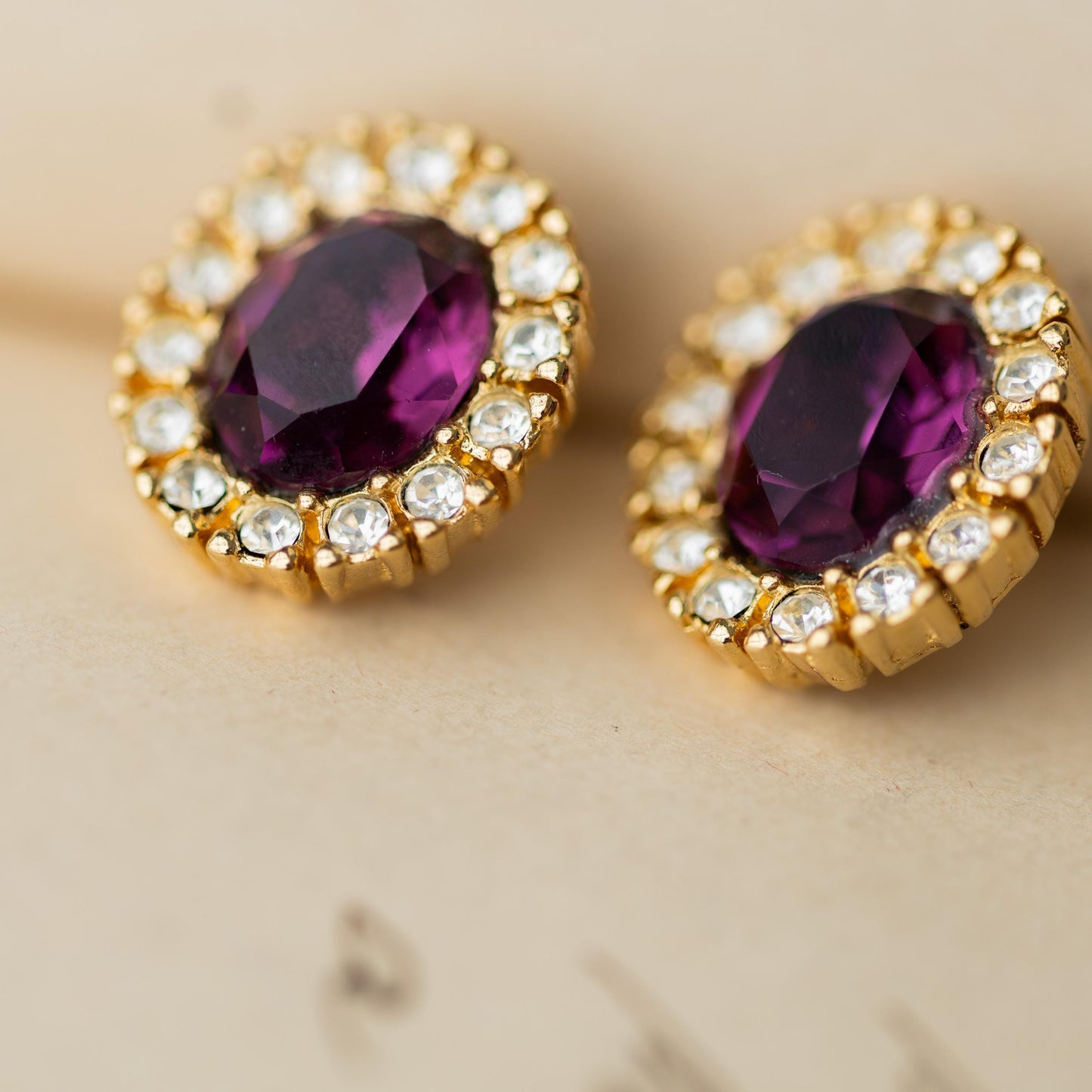Vintage Earrings Christian Dior - Gold Tone Amethyst Rhinestone Estate Jewelry