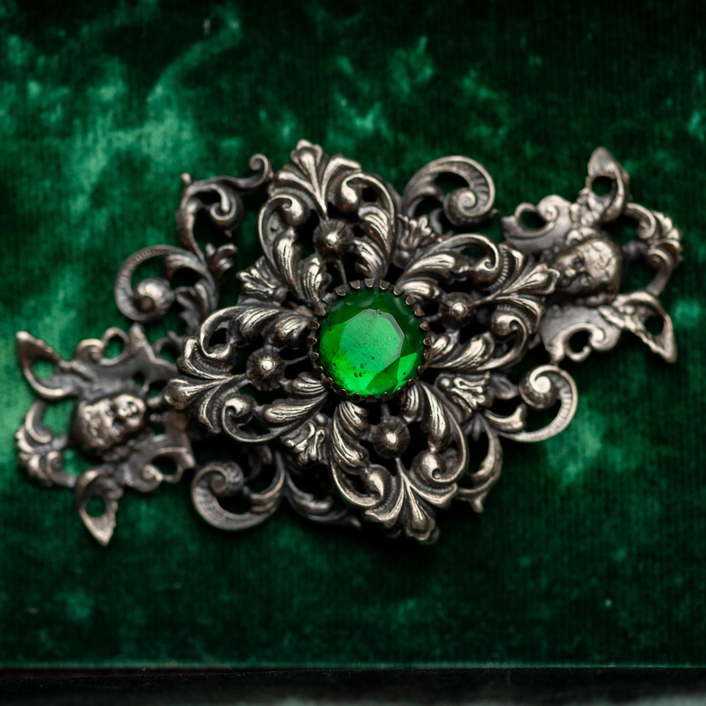 Antique Belt Buckle Green Glass Austro Hungarian Vintage Estate Jewelry