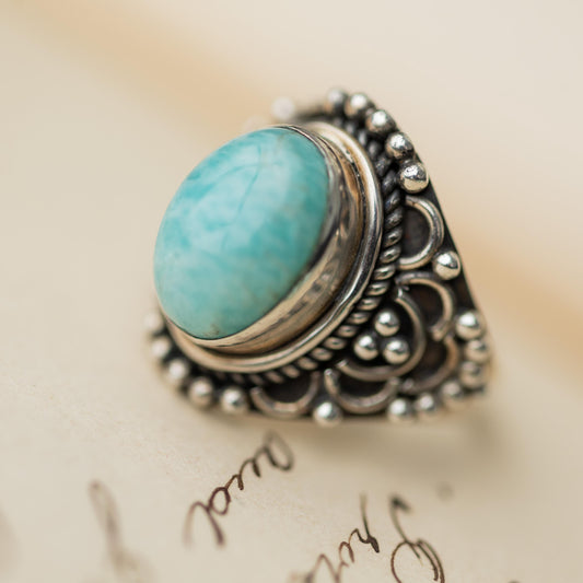 Sterling 925 Silver Amazonite Ring Vintage Estate Jewelry