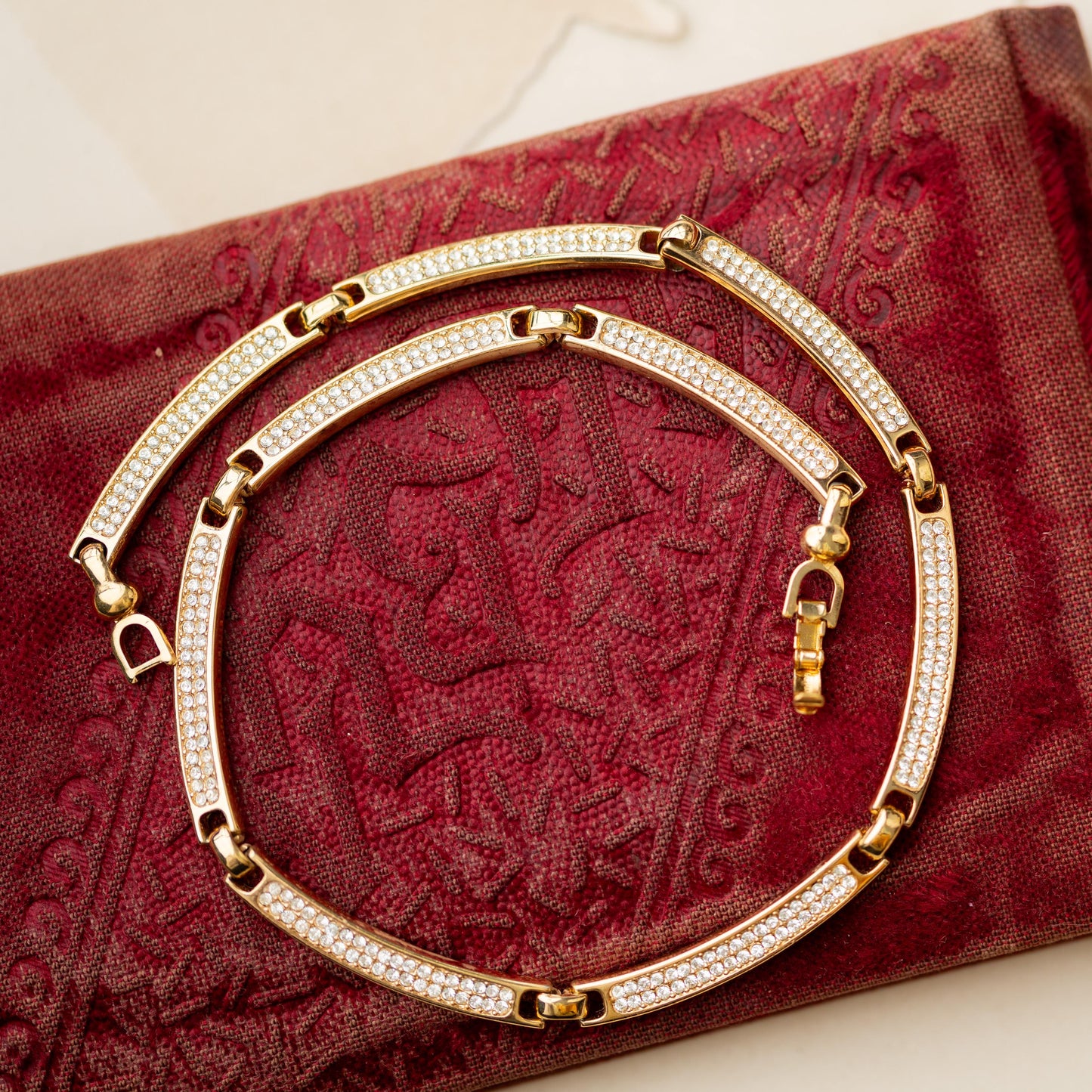 Vintage Jewelry Necklace Christian Dior Gold Tone Rhinestone Signed Estate Jewelry