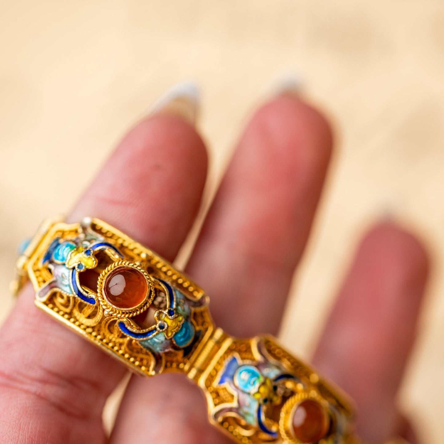 Antique Bracelet Chinese Export Gold Gilt Sterling Silver Vintage Estate Jewelry