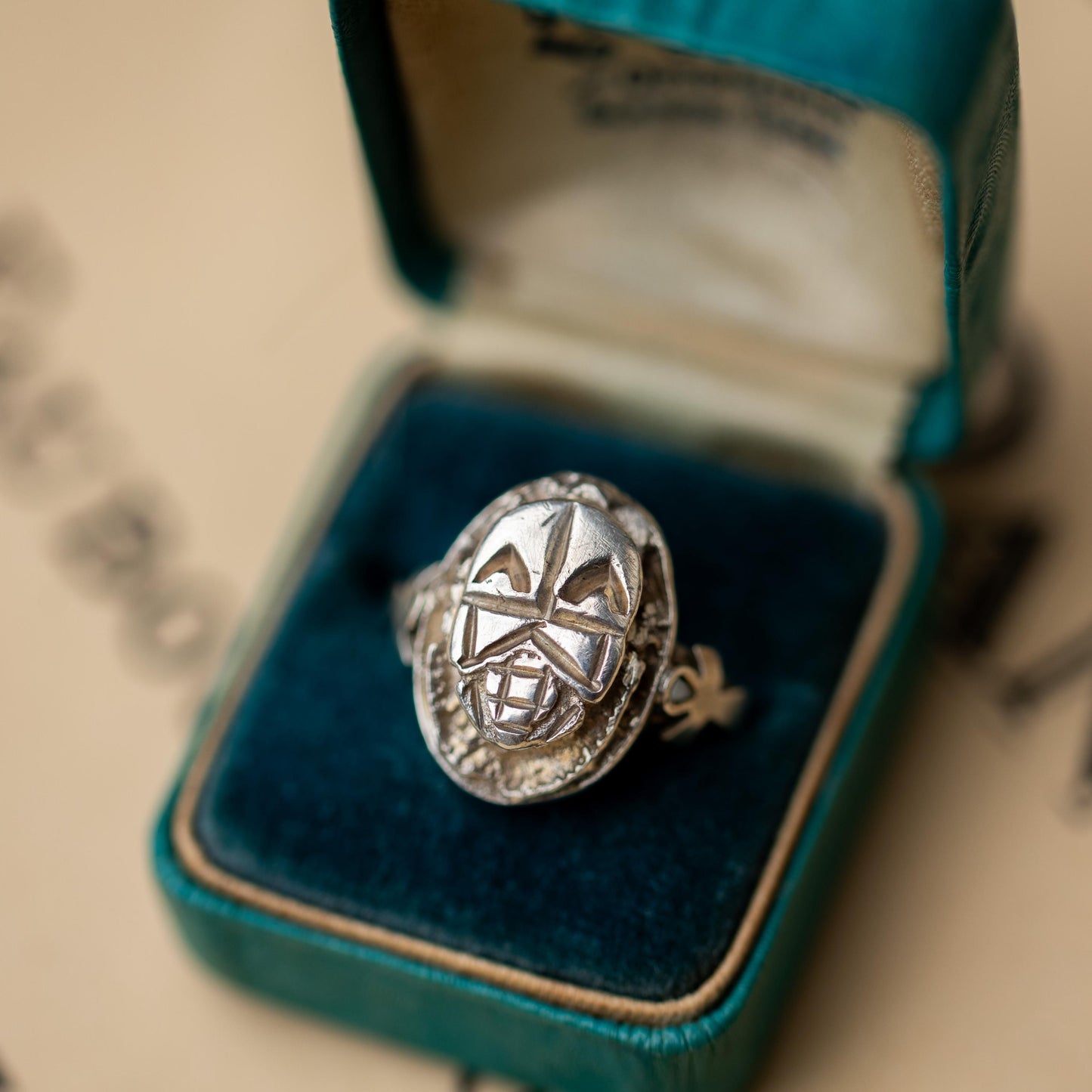 Sterling Silver 925 Egyptian Scarab Ring Vintage Unique Estate Jewelry