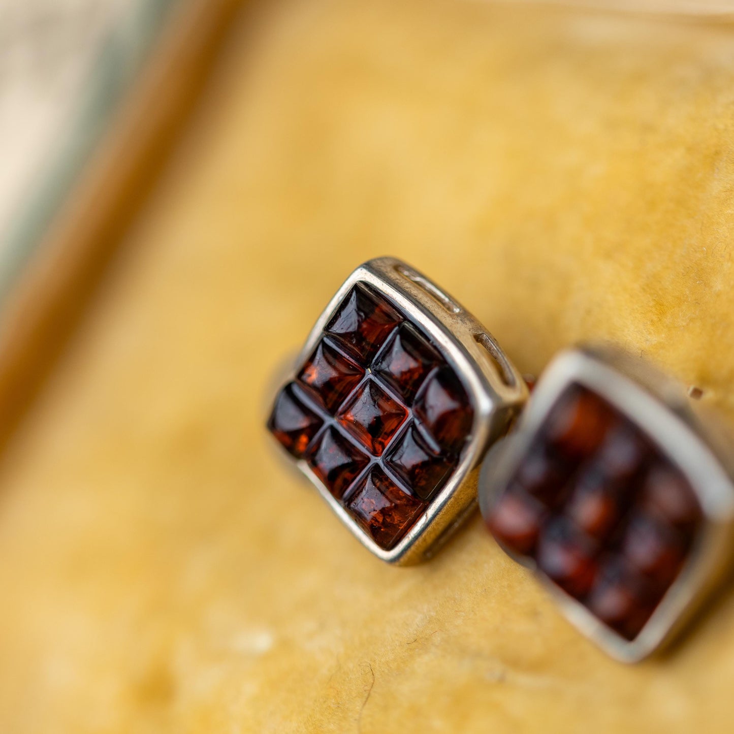 Vintage Earrings Sterling 925 Silver Amber Estate Jewelry