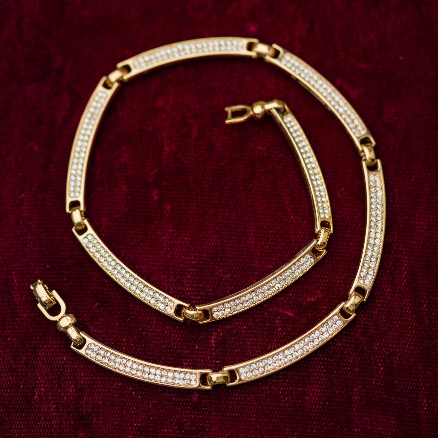 Vintage Jewelry Necklace Christian Dior Gold Tone Rhinestone Signed Estate Jewelry
