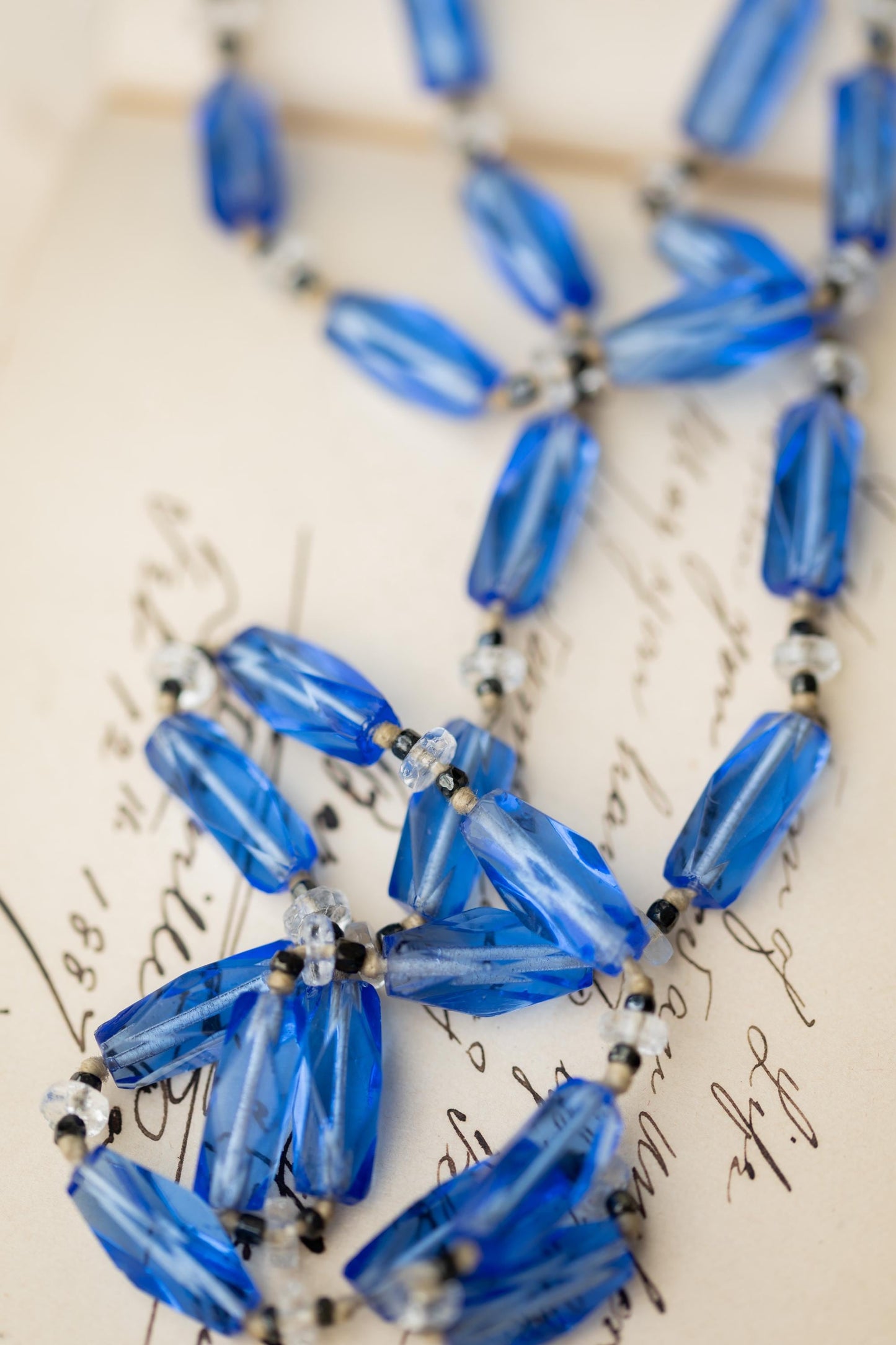 Art Deco Beaded Necklace Czech Glass Blue Vintage Estate Jewelry