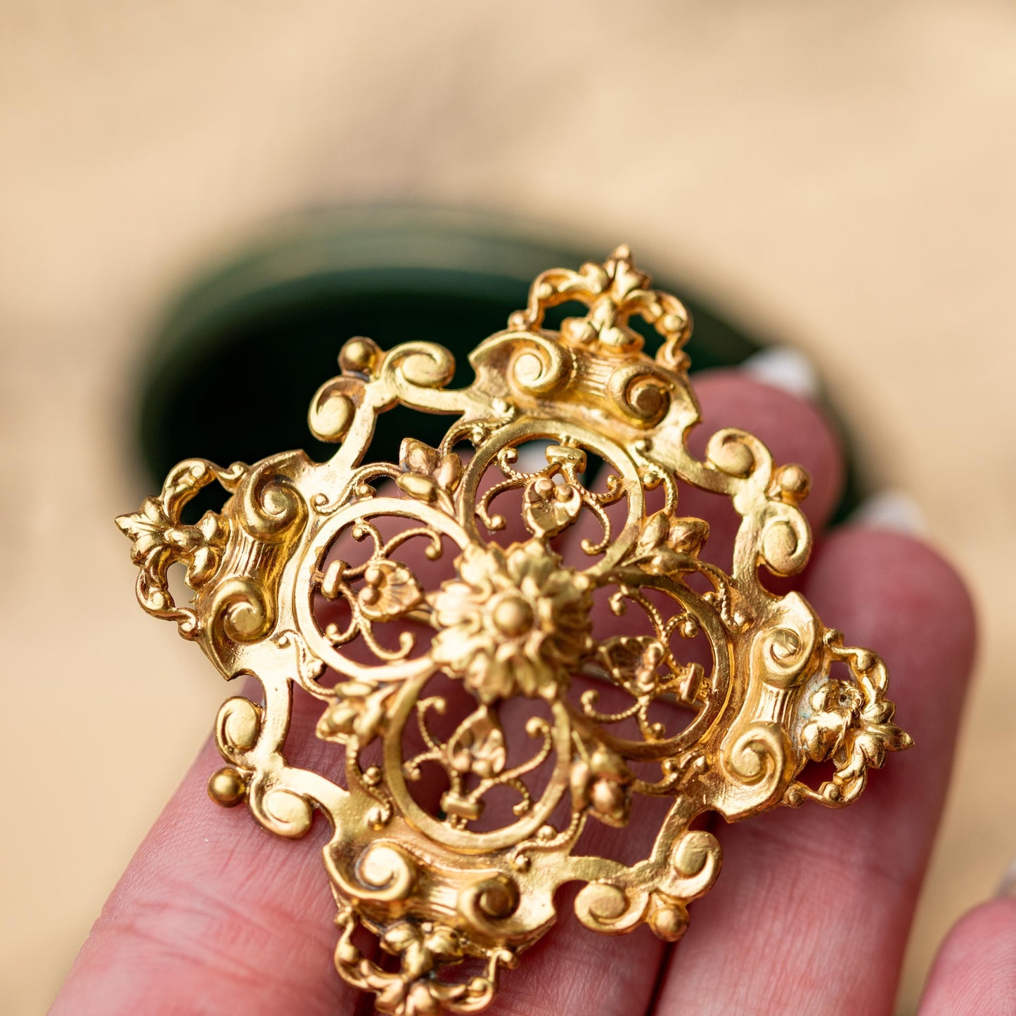 Vintage Jeweley Brooch Miriam Haskell Gold Tone Filigree Estate Jewelry