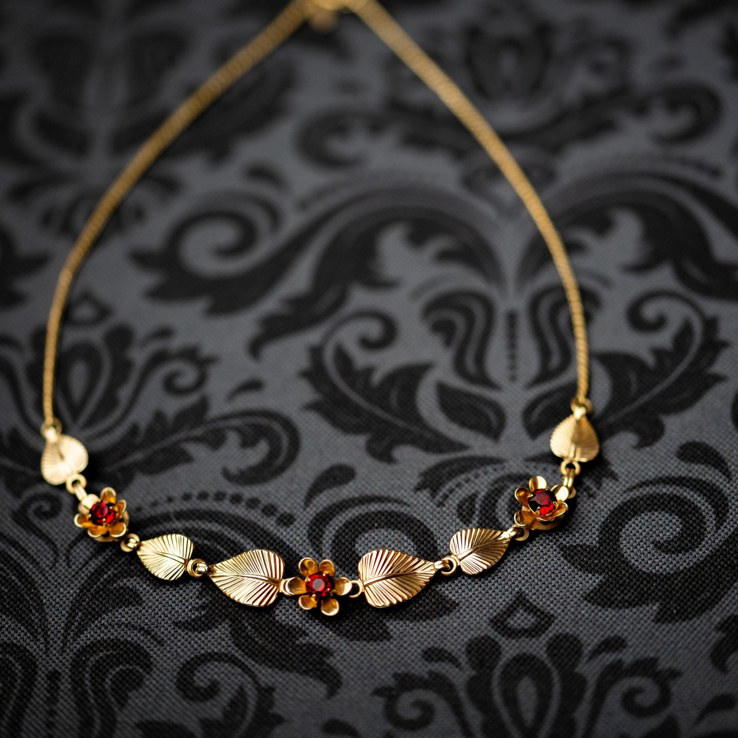 Gold Filled Necklace Red Rhinestone 1950s Vintage Estate Jewelry