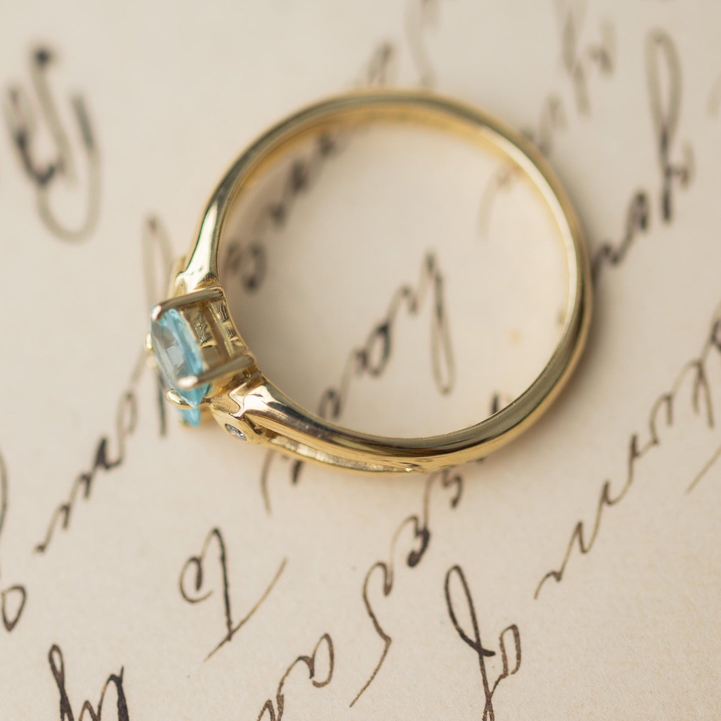 14K Gold Ring Topaz Diamond Art Deco Vintage Estate Jewelry
