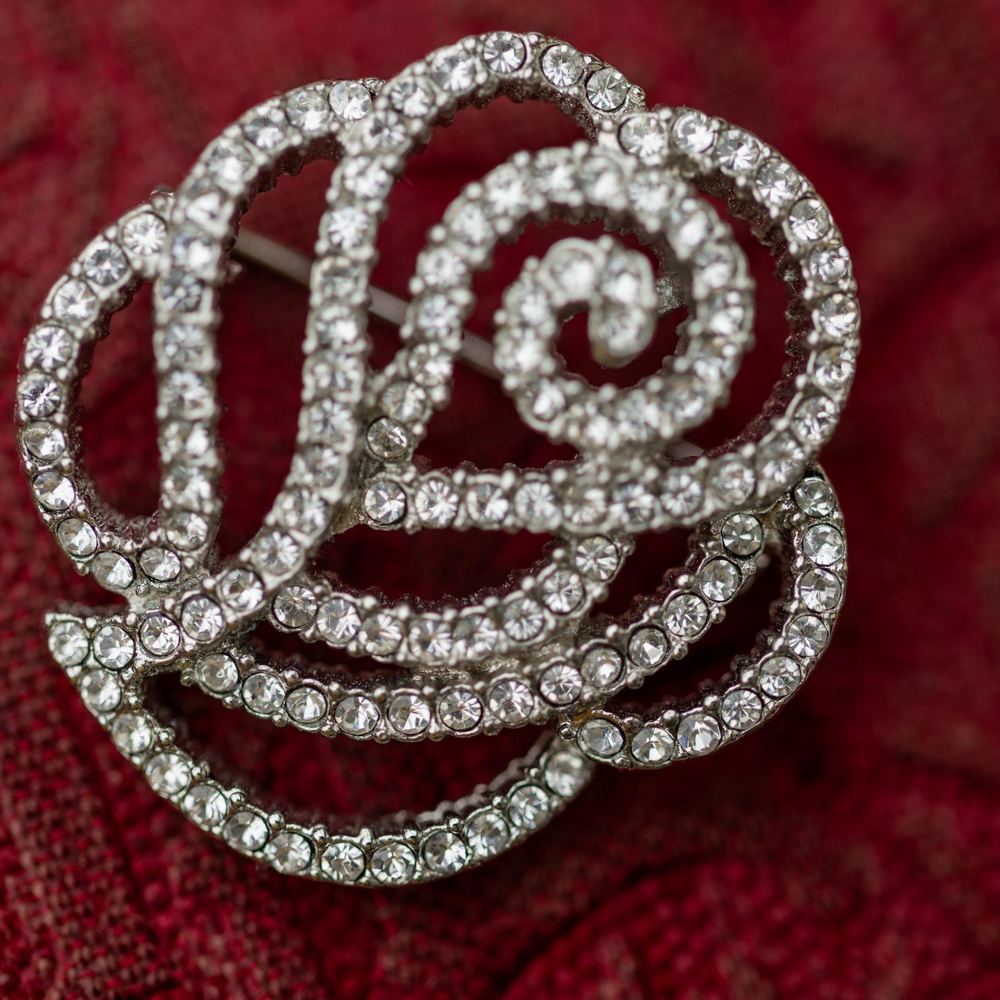 Rhinestone Rose Brooch Pendant Vintage Estate Jewelry