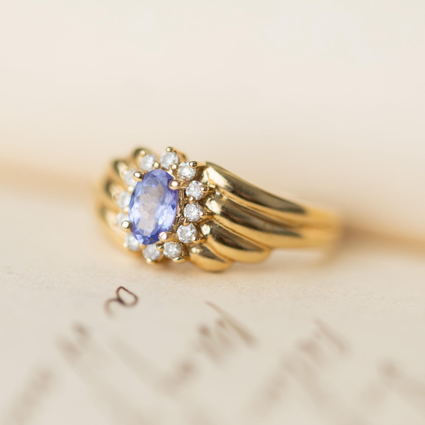 14k Gold Ring Tanzanite Diamonds 585 Vintage Estate Jewelry