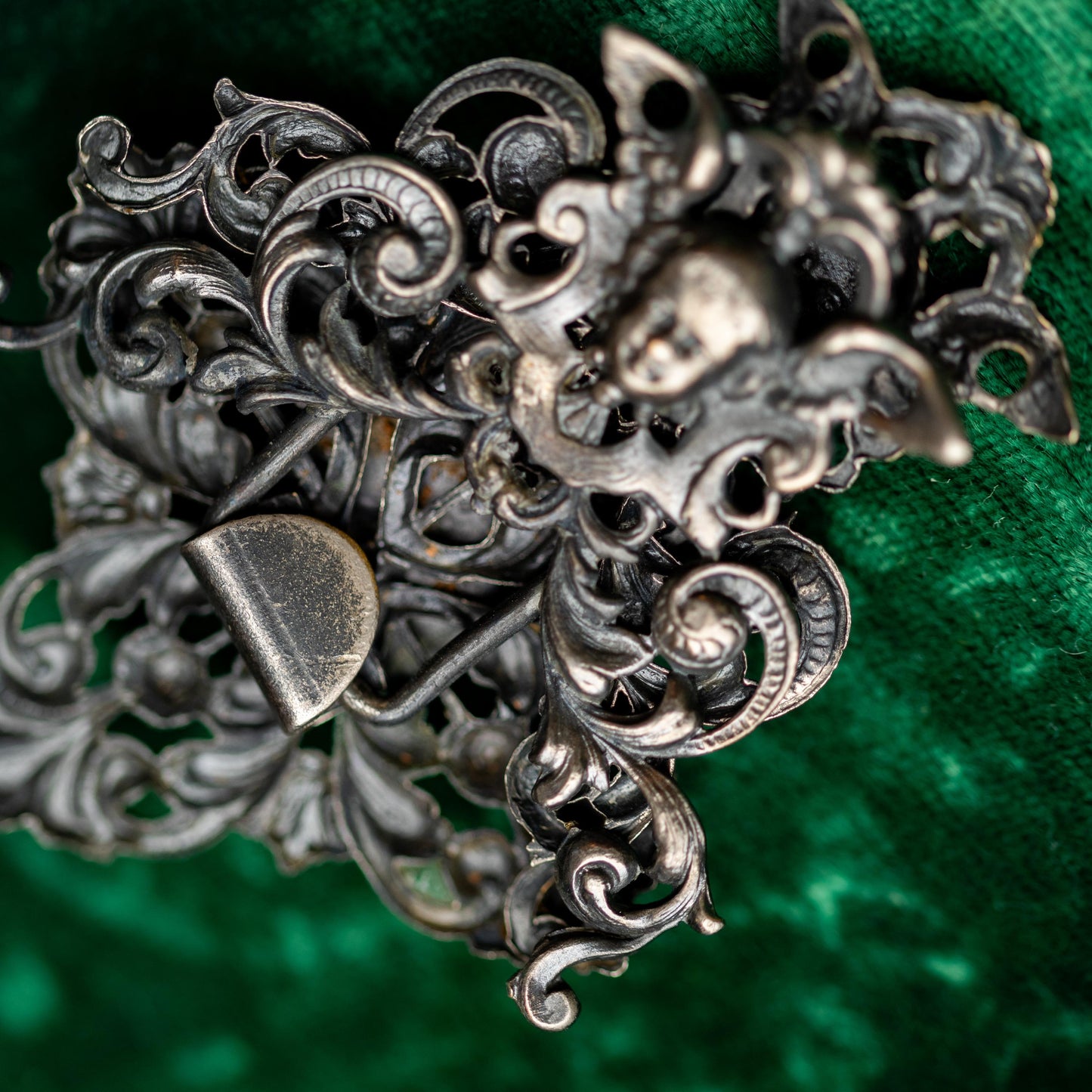 Antique Belt Buckle Green Glass Austro Hungarian Vintage Estate Jewelry