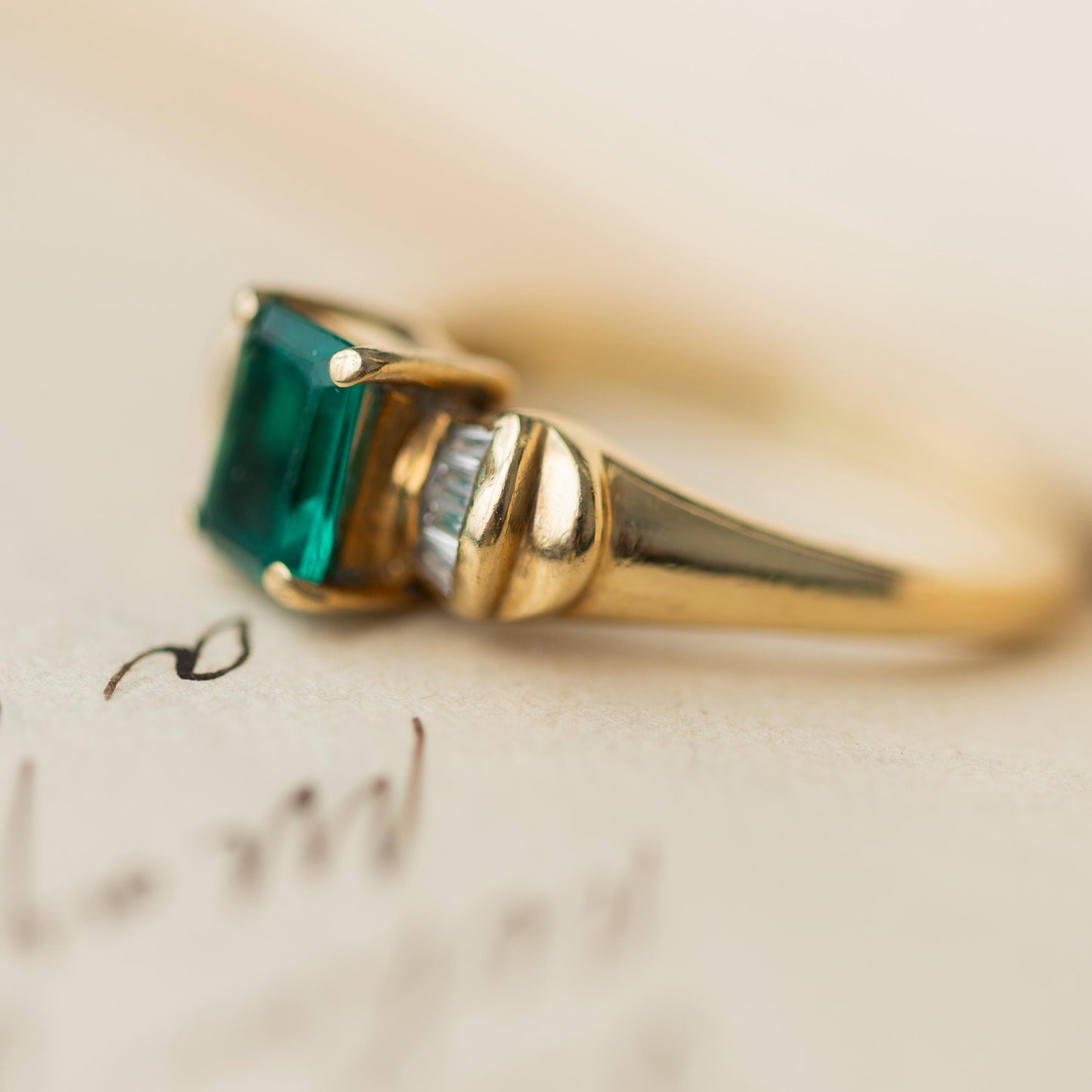 Ostby & Barton OB Signed 10k Gold Art Deco Emerald Diamond Ring