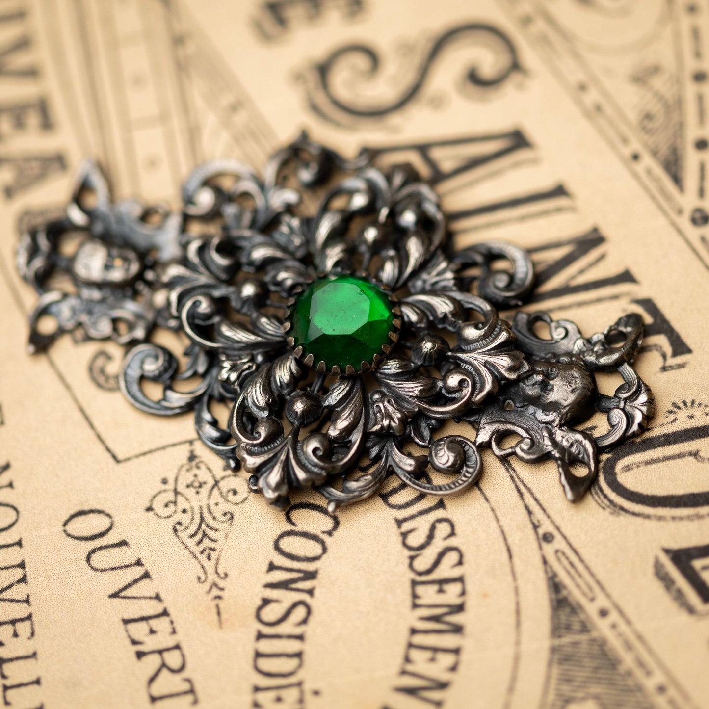 Antique Belt Buckle Green Glass Austro Hungarian Vintage Estate Jewelry