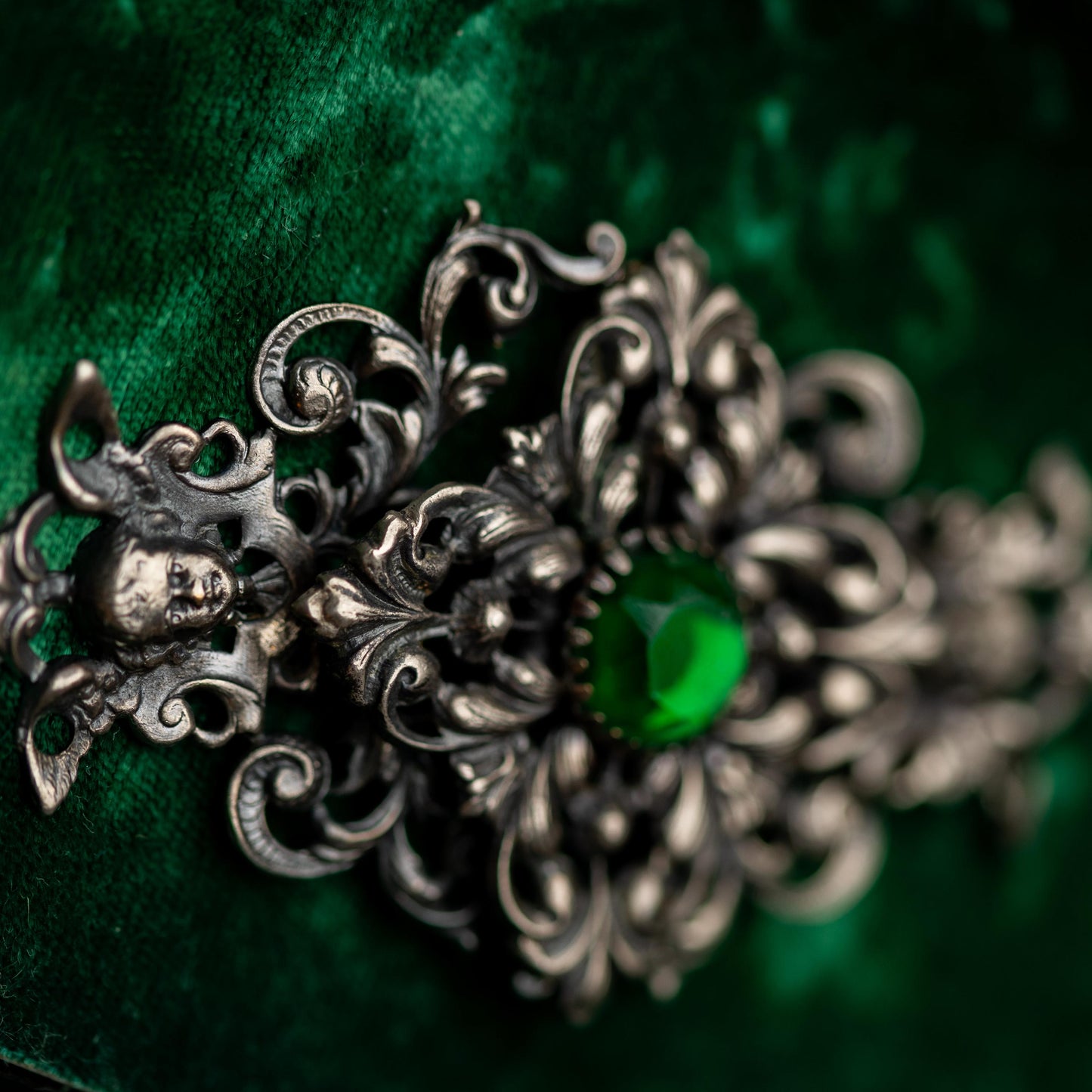 Antique Belt Buckle Green Glass Austro Hungarian Vintage Estate Jewelry