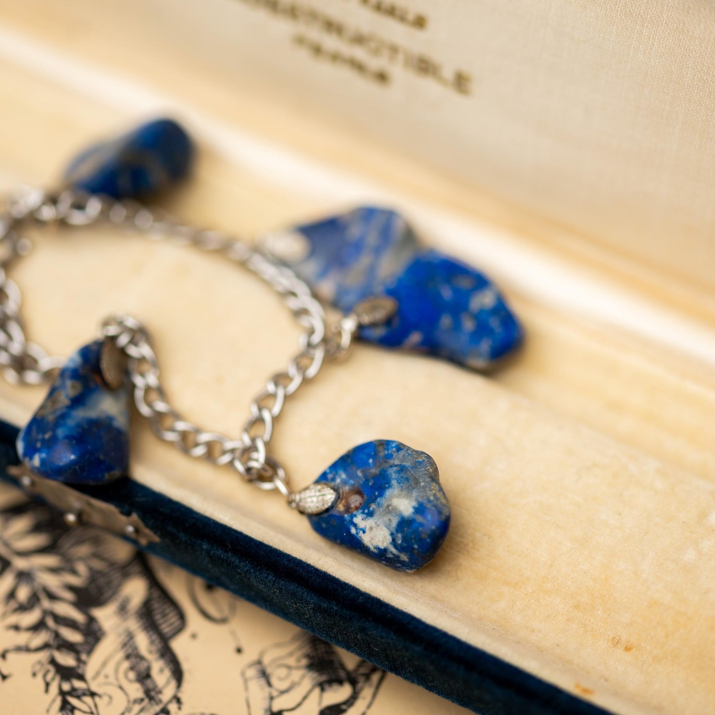 Sterling Charm Bracelet Silver 925 Lapis Lazuli Vintage Estate Jewelry