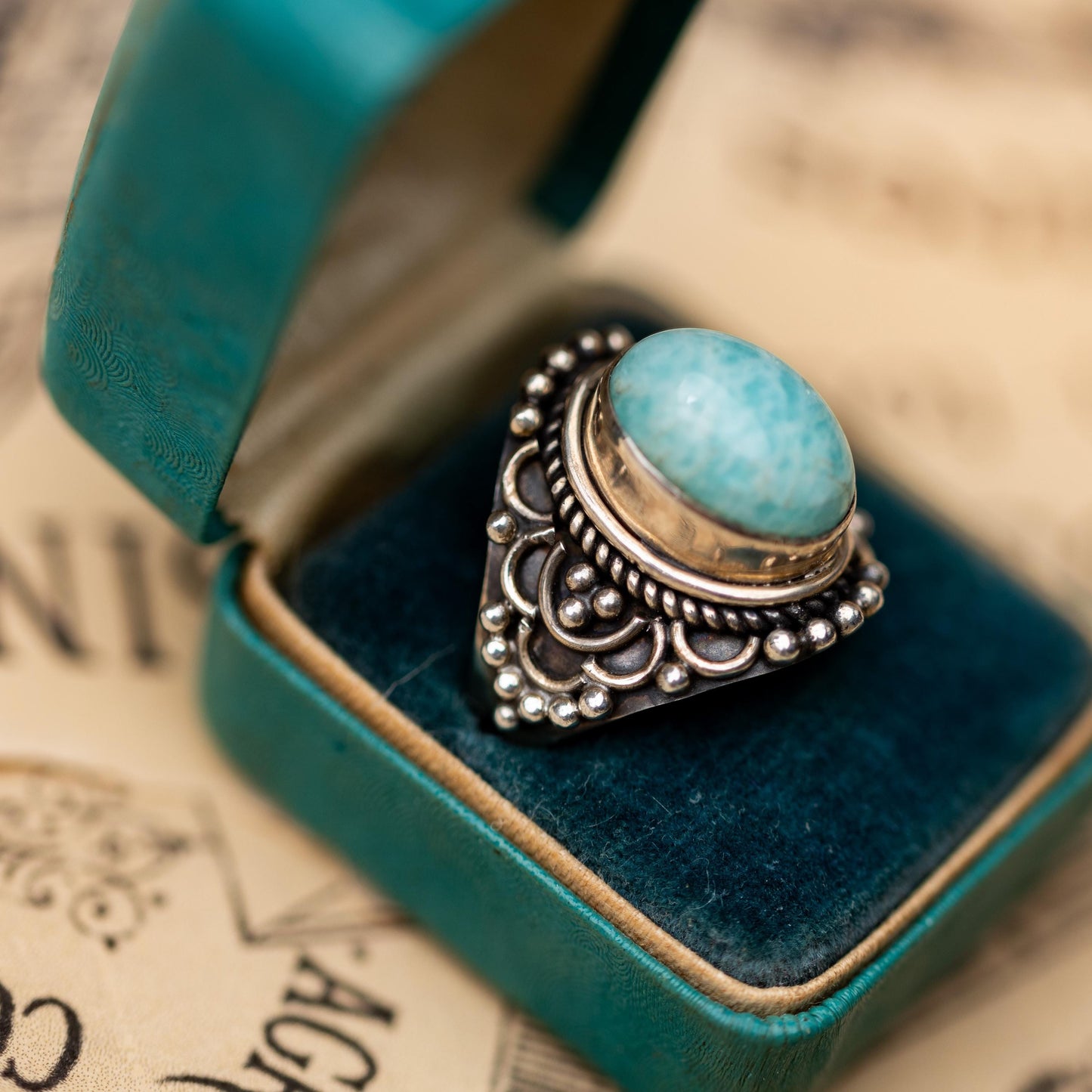 Sterling 925 Silver Amazonite Ring Vintage Estate Jewelry