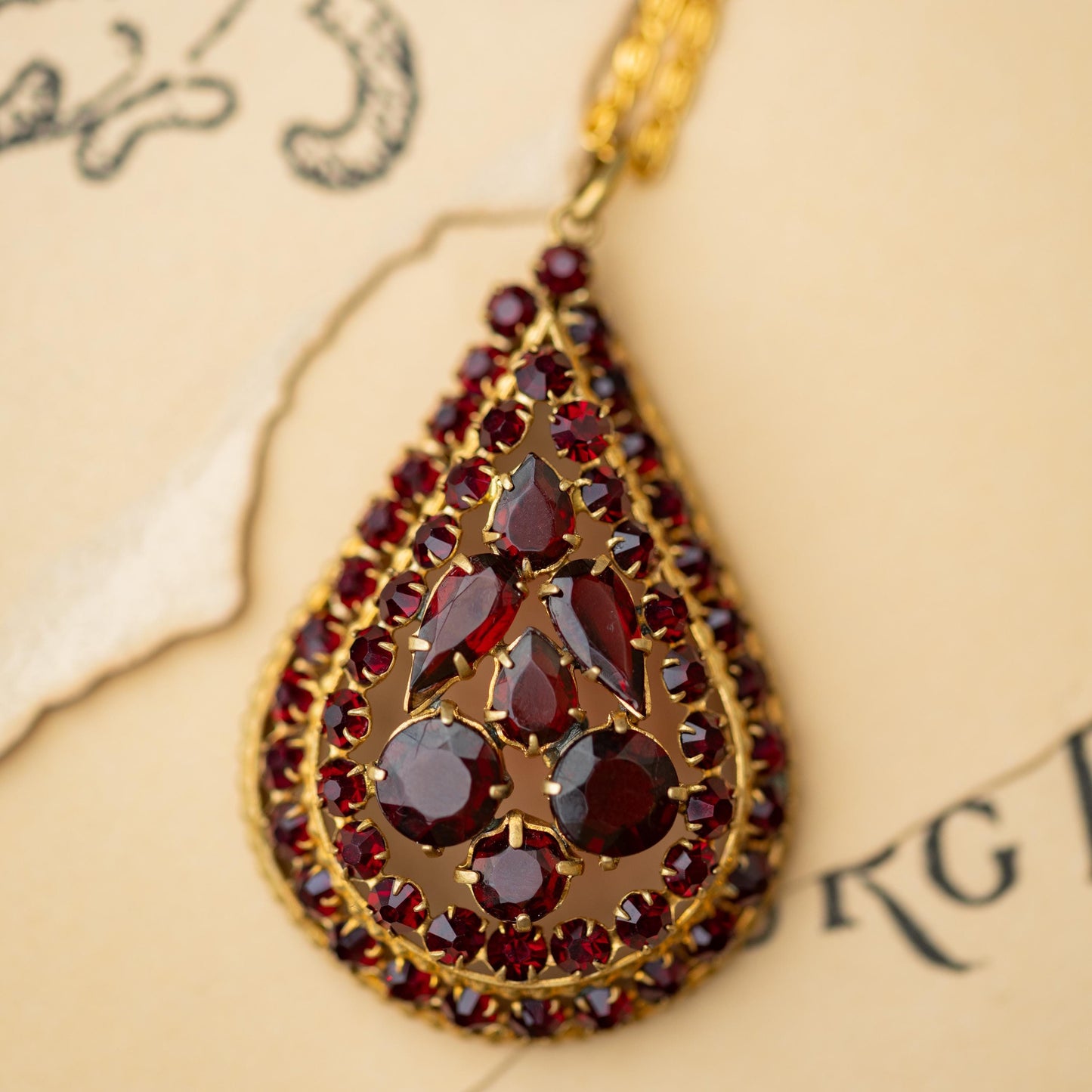Czechoslovakia Red Glass Statement Necklace Signed Vintage Estate Jewelry