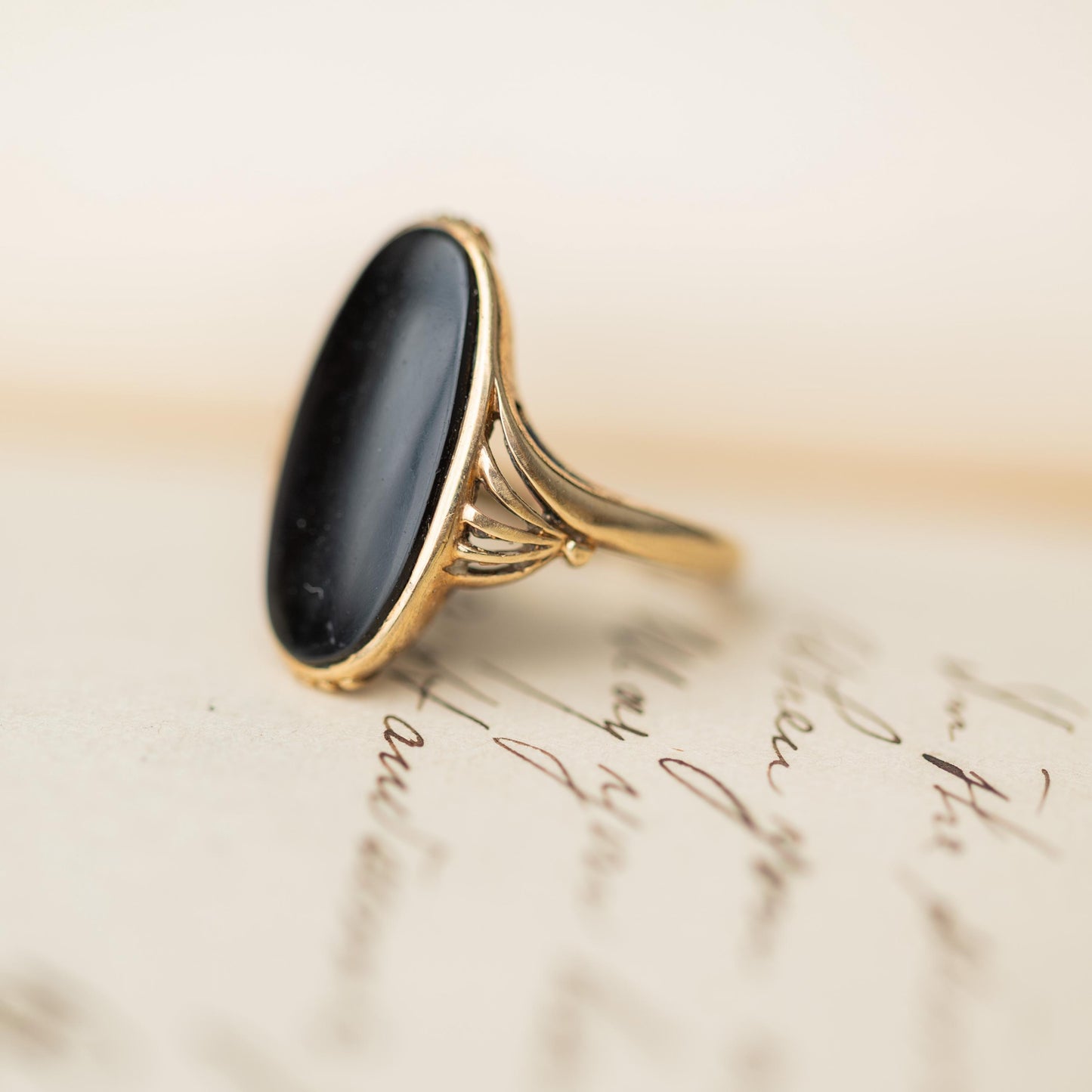 10k Gold Ring Antique Victorian Onyx Mourning Jewelry Estate Black Stone Ring