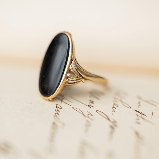 10k Gold Ring Antique Victorian Onyx Mourning Jewelry Estate Black Stone Ring