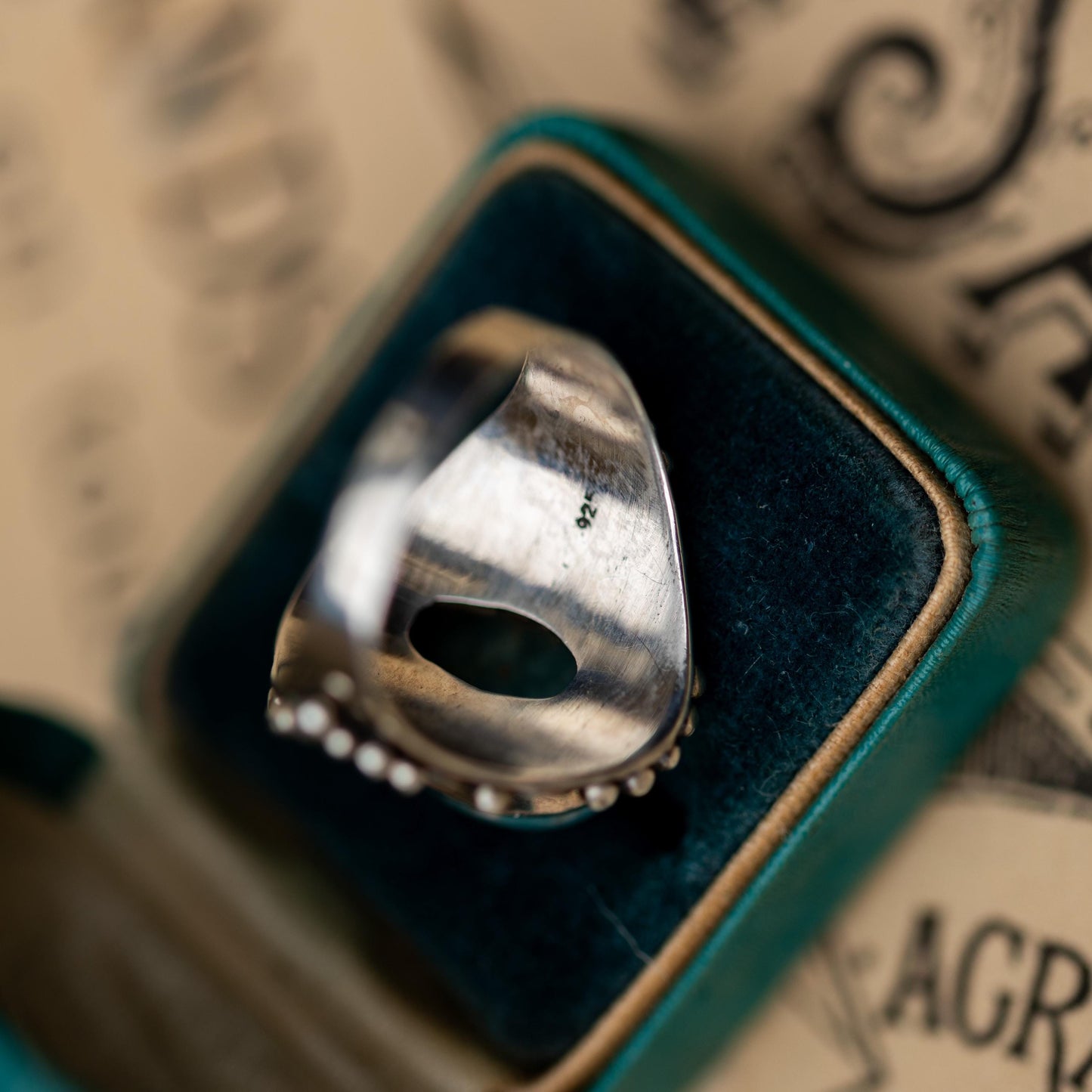 Sterling 925 Silver Amazonite Ring Vintage Estate Jewelry