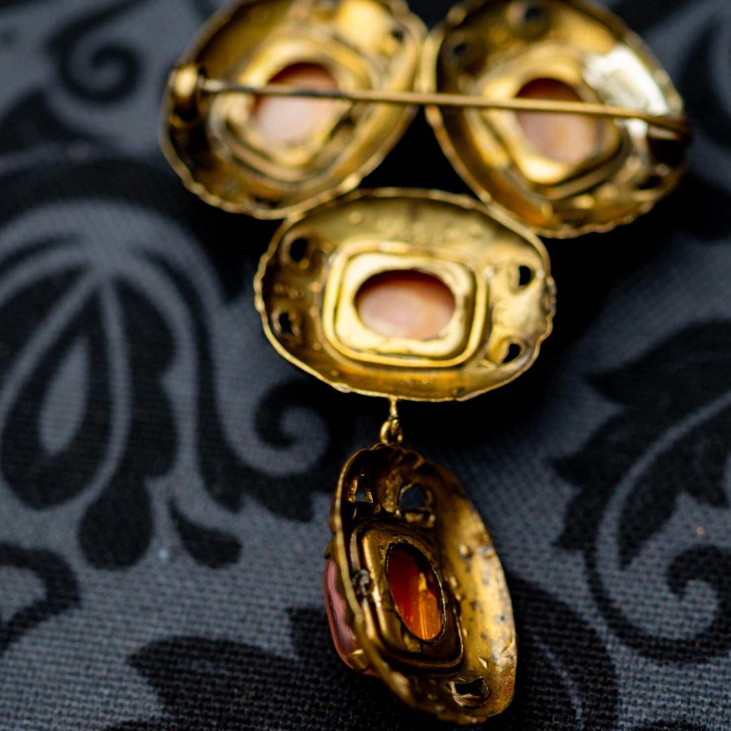 Antique Brooch Pin Czech Glass Gold Tone Vintage Estate Jewelry