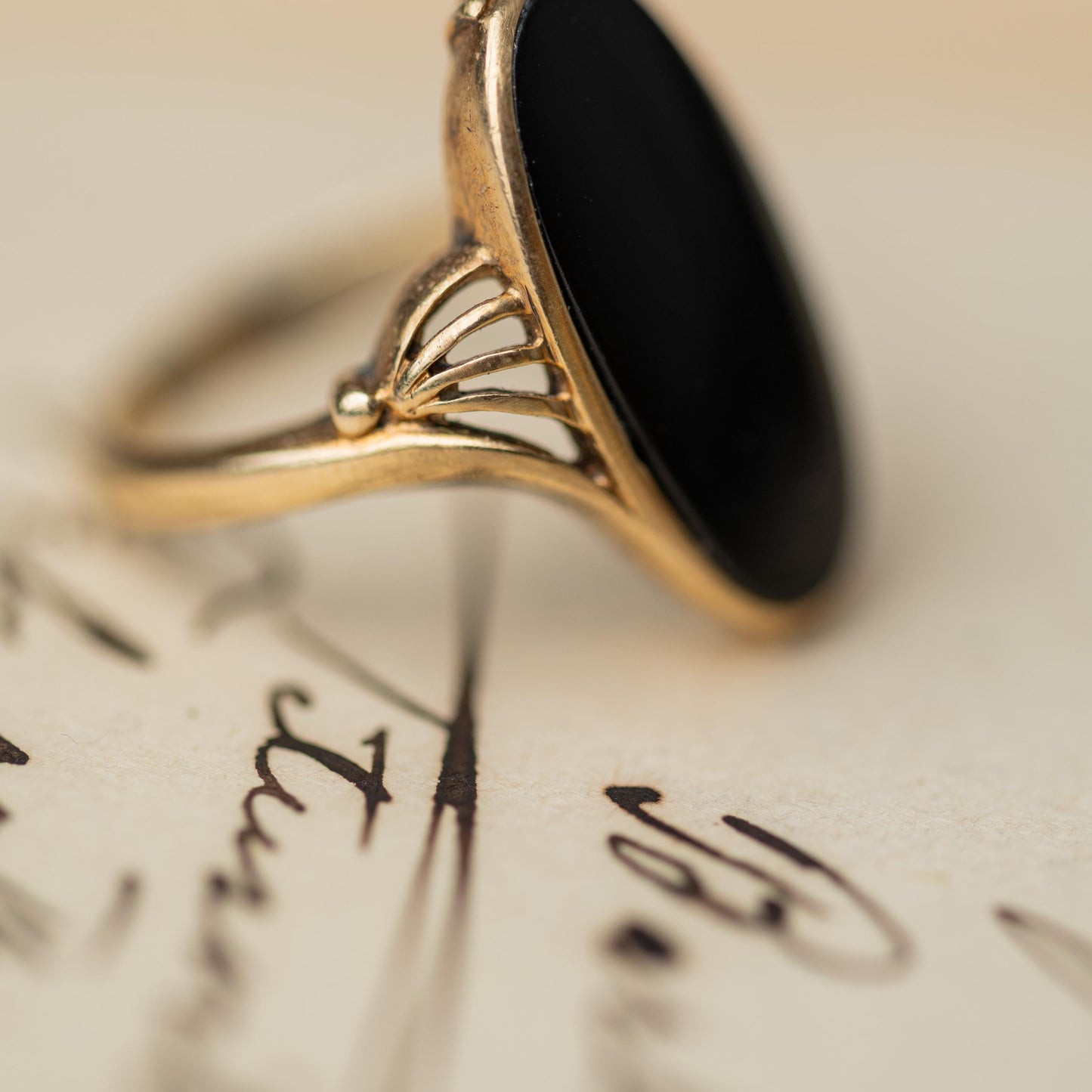 10k Gold Ring Antique Victorian Onyx Mourning Jewelry Estate Black Stone Ring