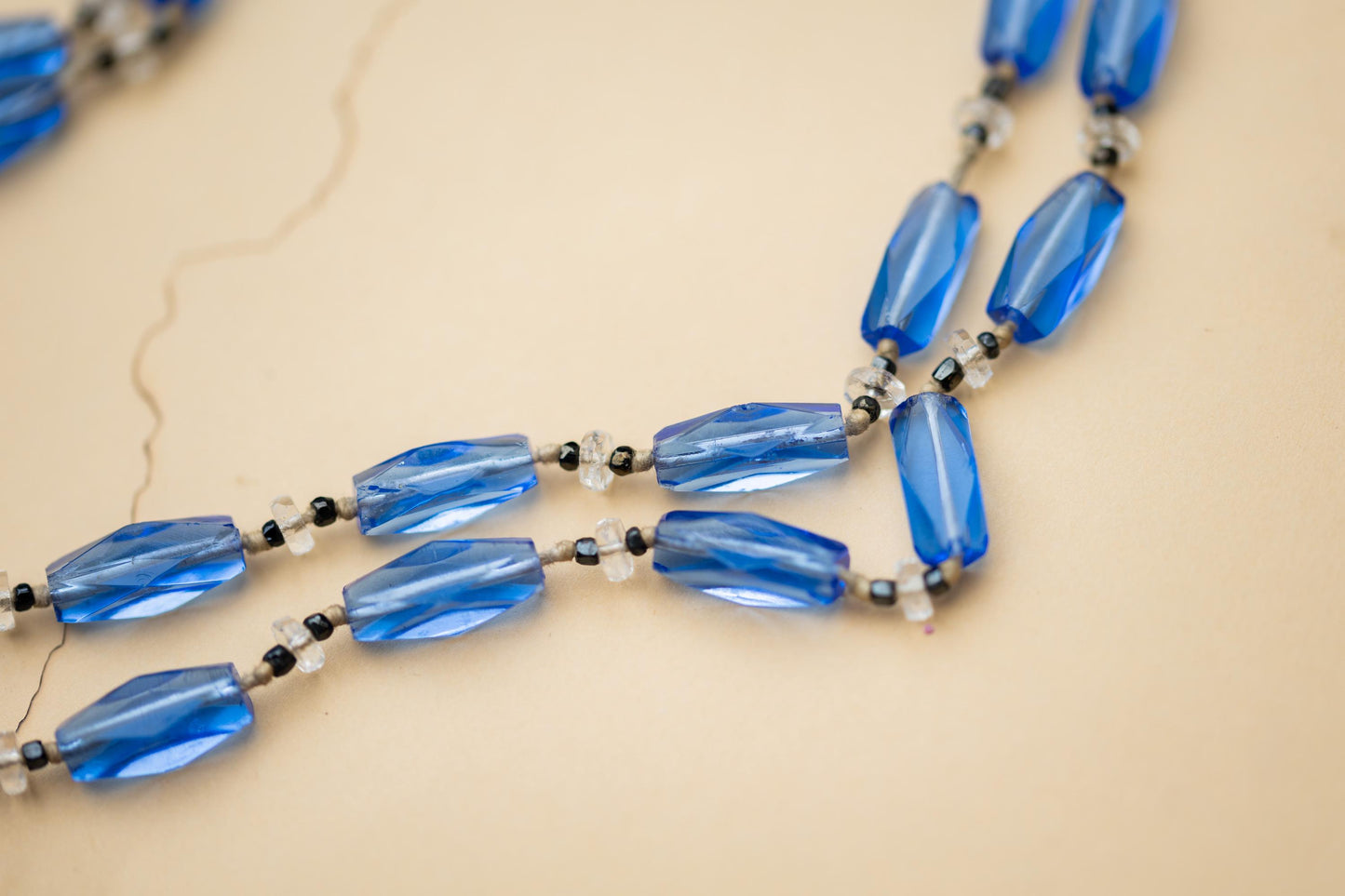 Art Deco Beaded Necklace Czech Glass Blue Vintage Estate Jewelry