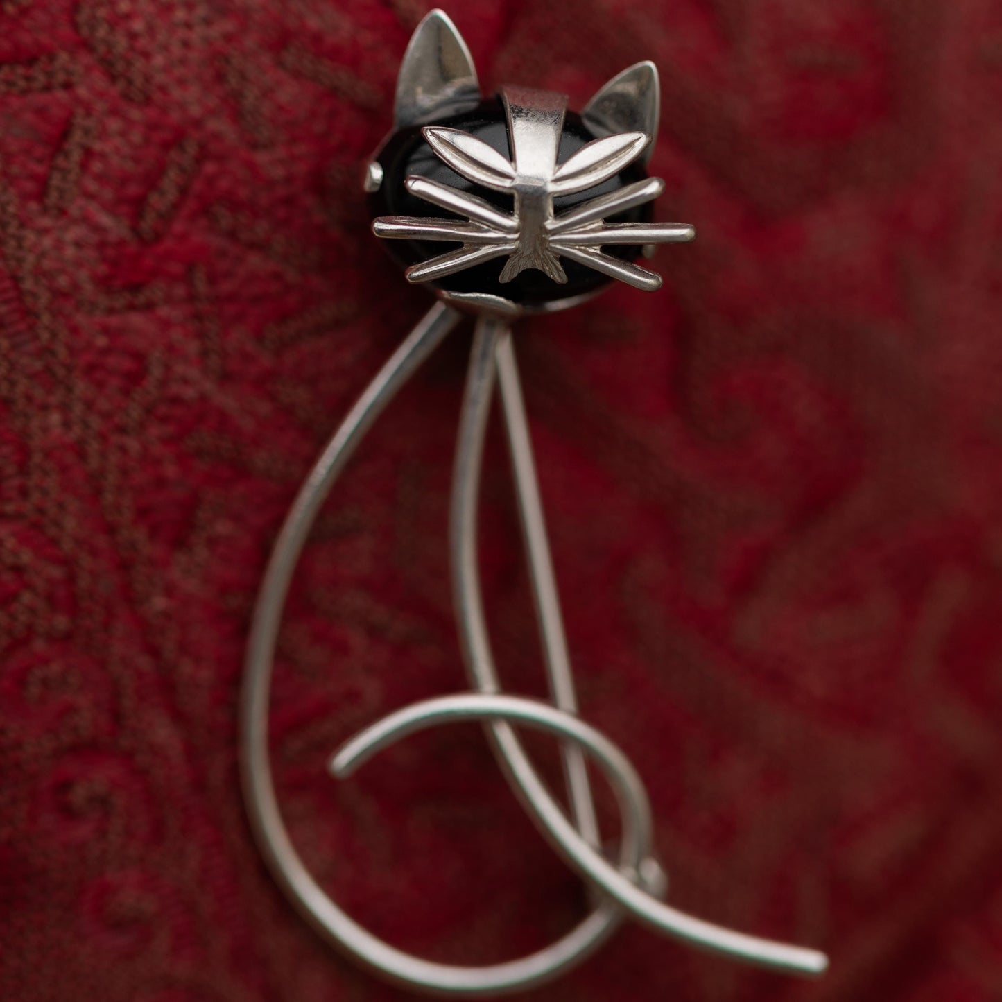 Vintage Jewelry Sterling Silver 925 Onyx Cat Brooch Beau