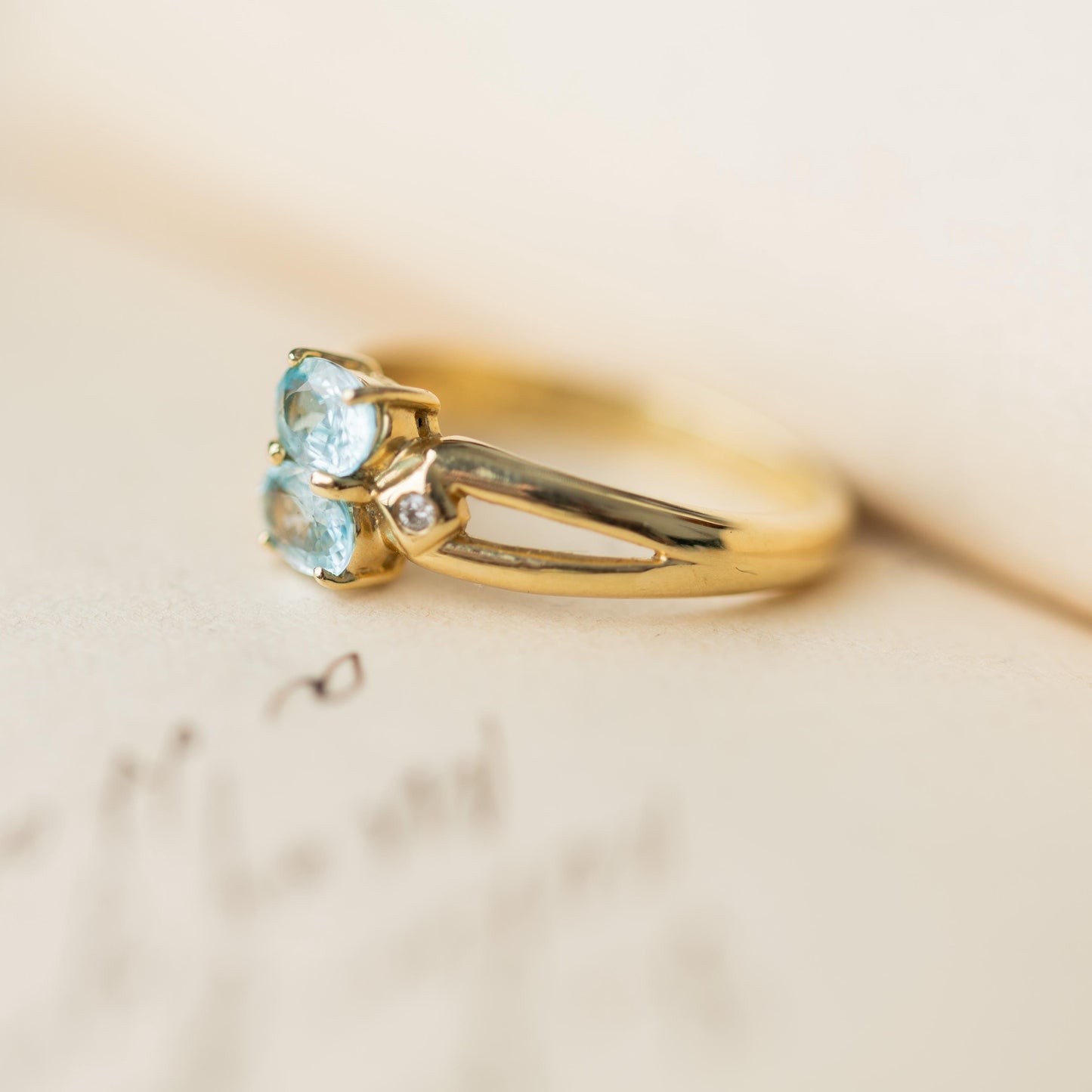 14K Gold Ring Topaz Diamond Art Deco Vintage Estate Jewelry