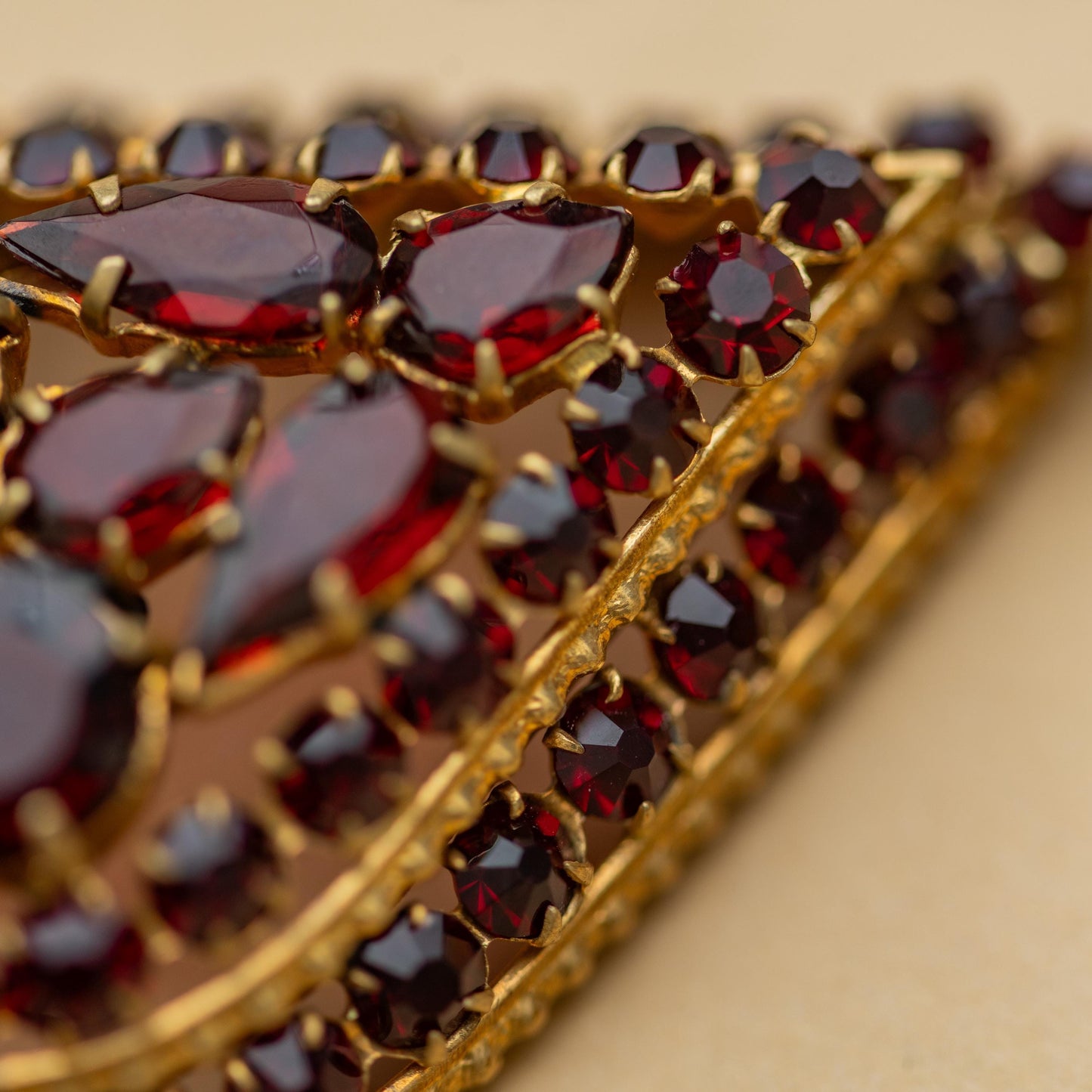 Czechoslovakia Red Glass Statement Necklace Signed Vintage Estate Jewelry