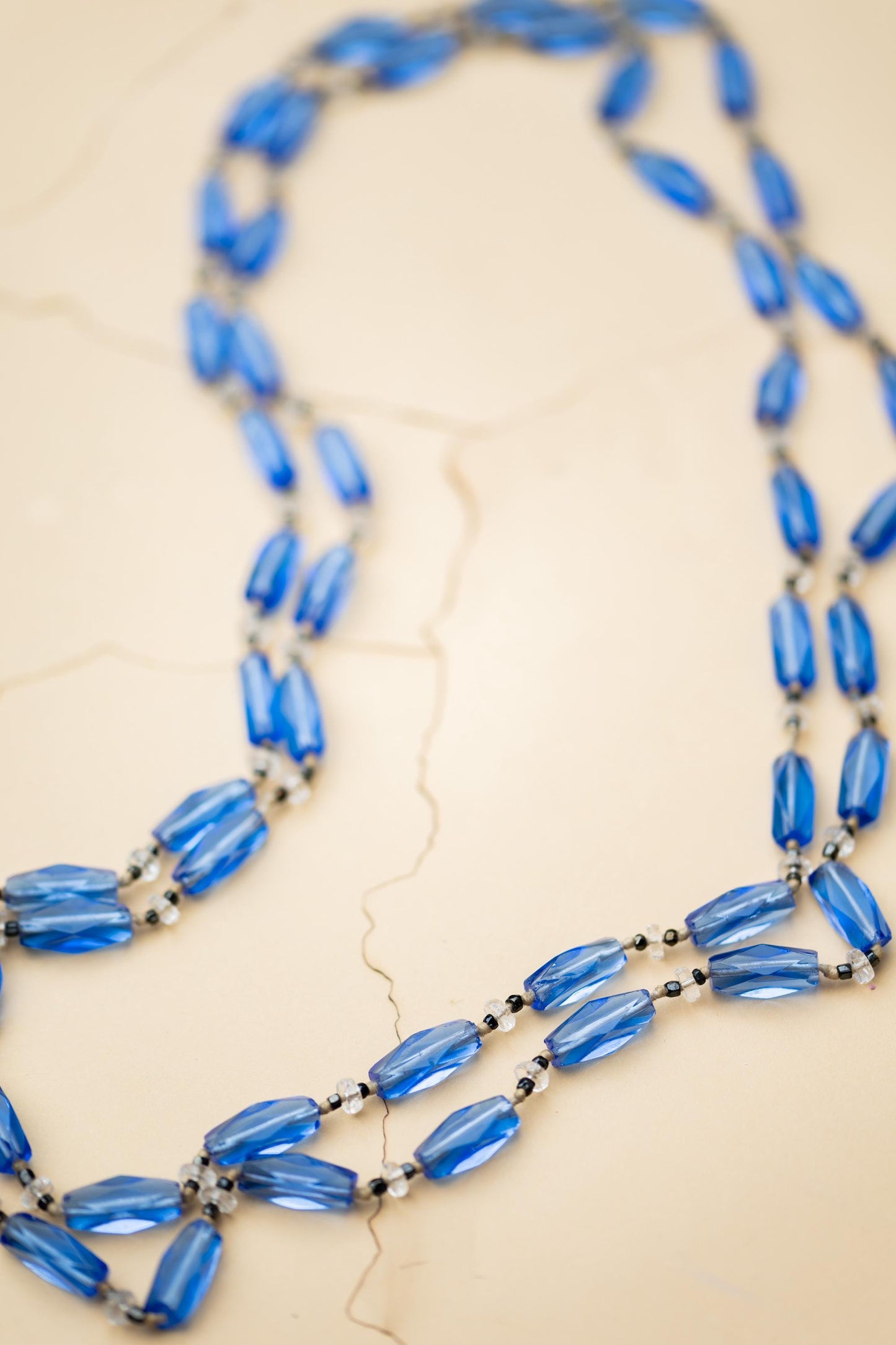 Art Deco Beaded Necklace Czech Glass Blue Vintage Estate Jewelry